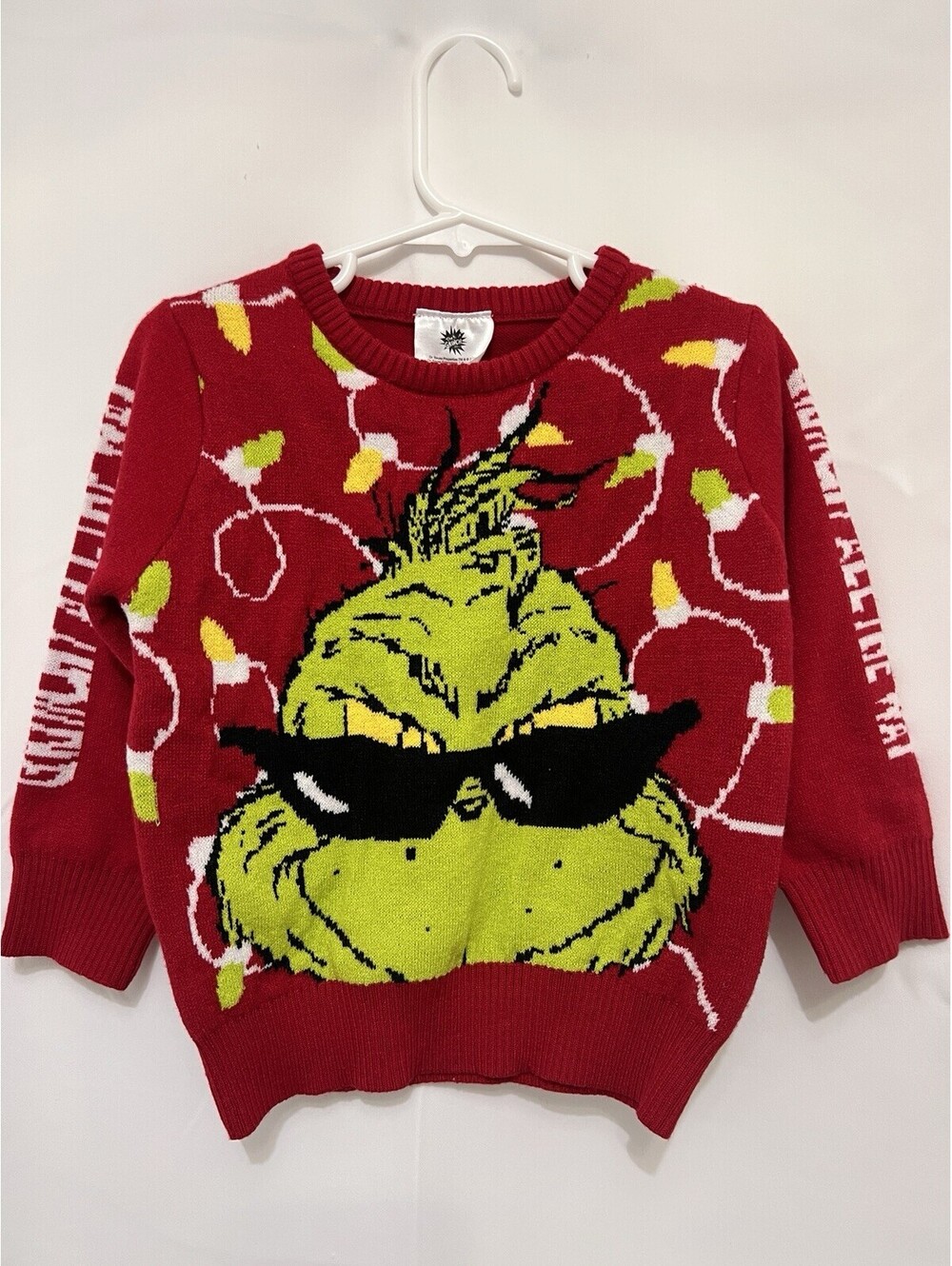 Seuss The Grinch Girls Christmas Sweater Red Lights Size 2T New